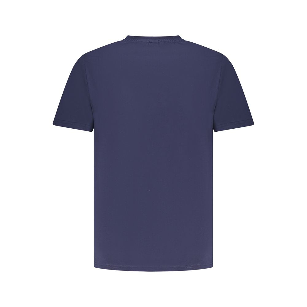 Back view of North Sails blue cotton men's T-shirt with short sleeves, showcasing a simple yet stylish design.