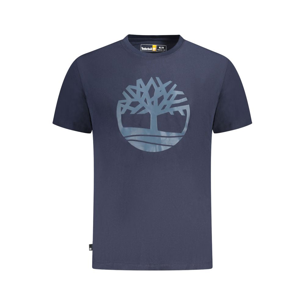Timberland blue cotton t-shirt with tree logo print, short sleeve, regular fit, crew neck, ideal for casual wear.