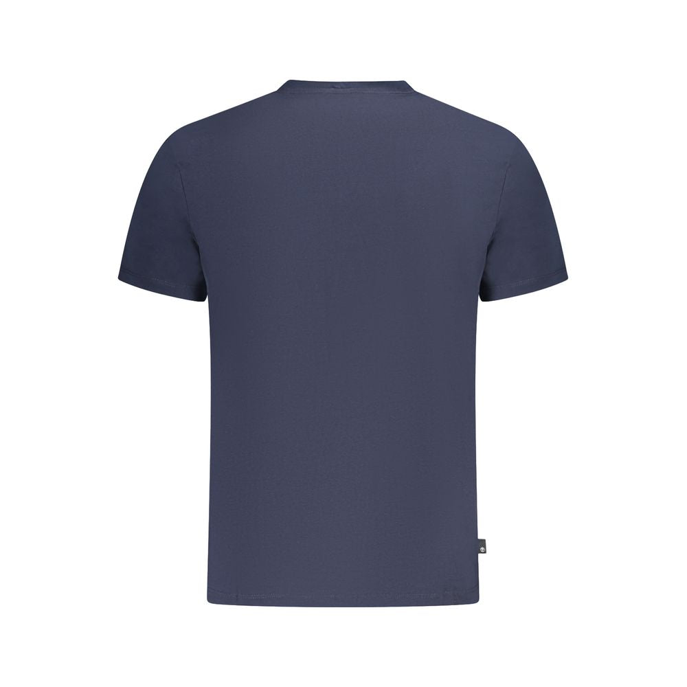 Back view of Timberland blue cotton short sleeve t-shirt, regular fit, crew neck, with logo print