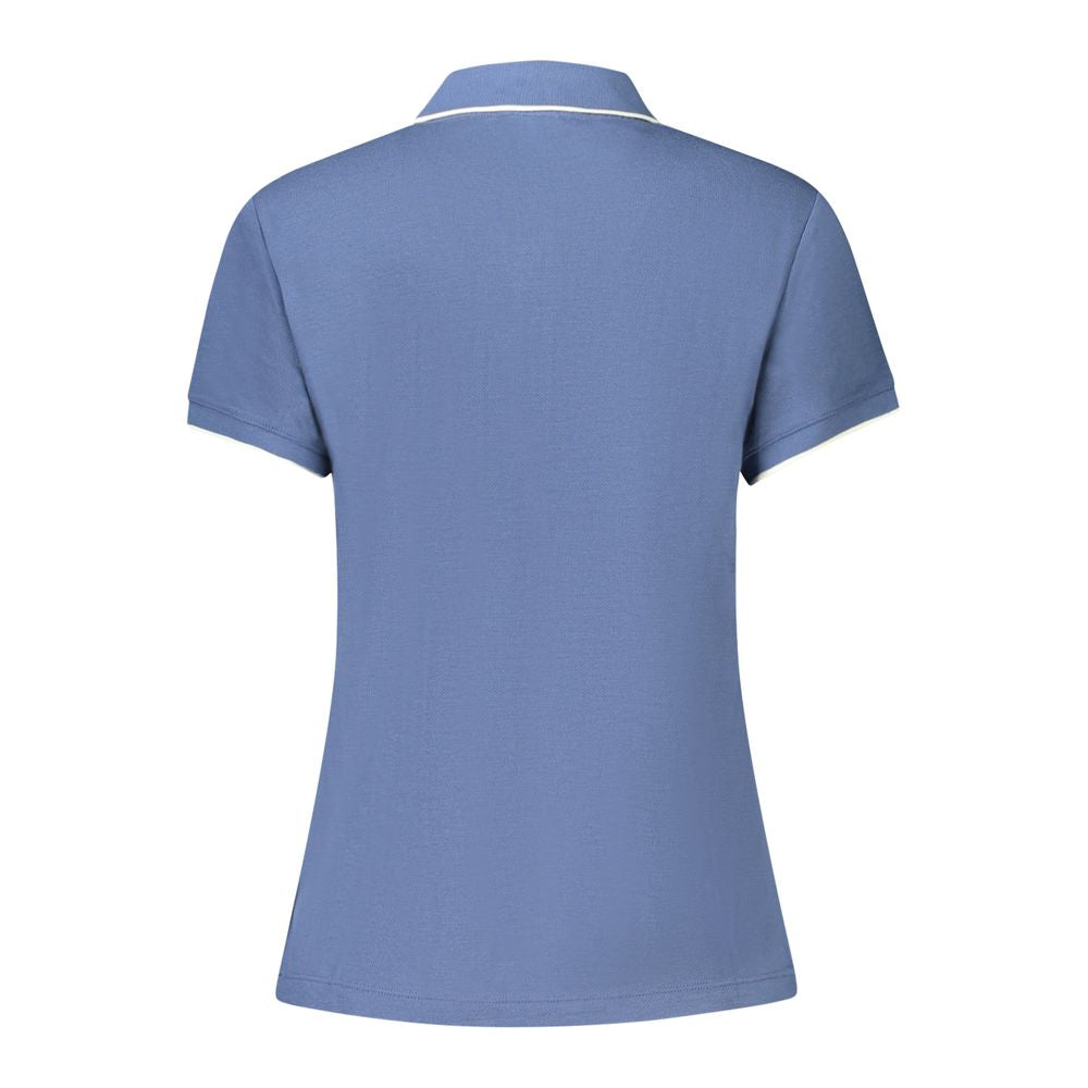 Back view of North Sails blue cotton women's polo shirt with short sleeves and contrasting collar detail.