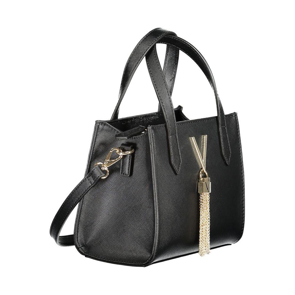 Valentino Bags black polyethylene women's handbag with two handles, adjustable strap, and tassel detail showcasing chic design.