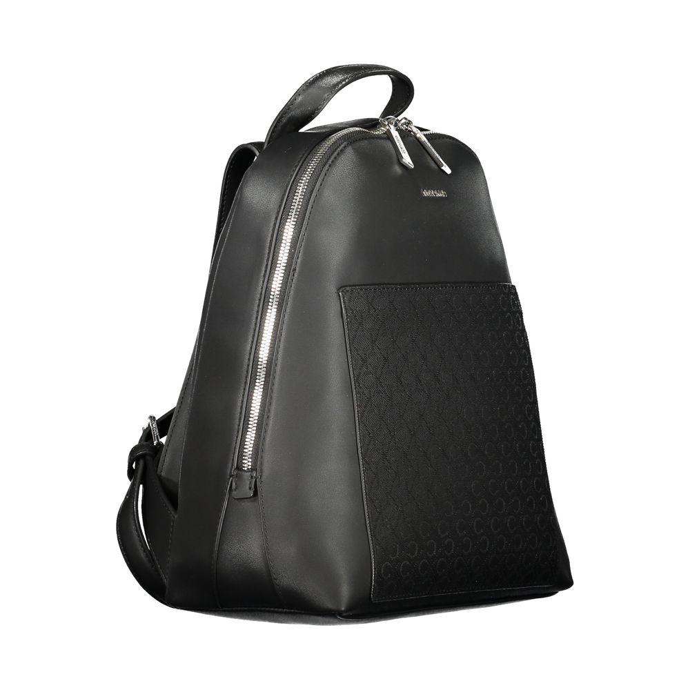 Calvin Klein black polyester women backpack with sleek design and external pocket, eco-friendly and stylish for urban fashion.