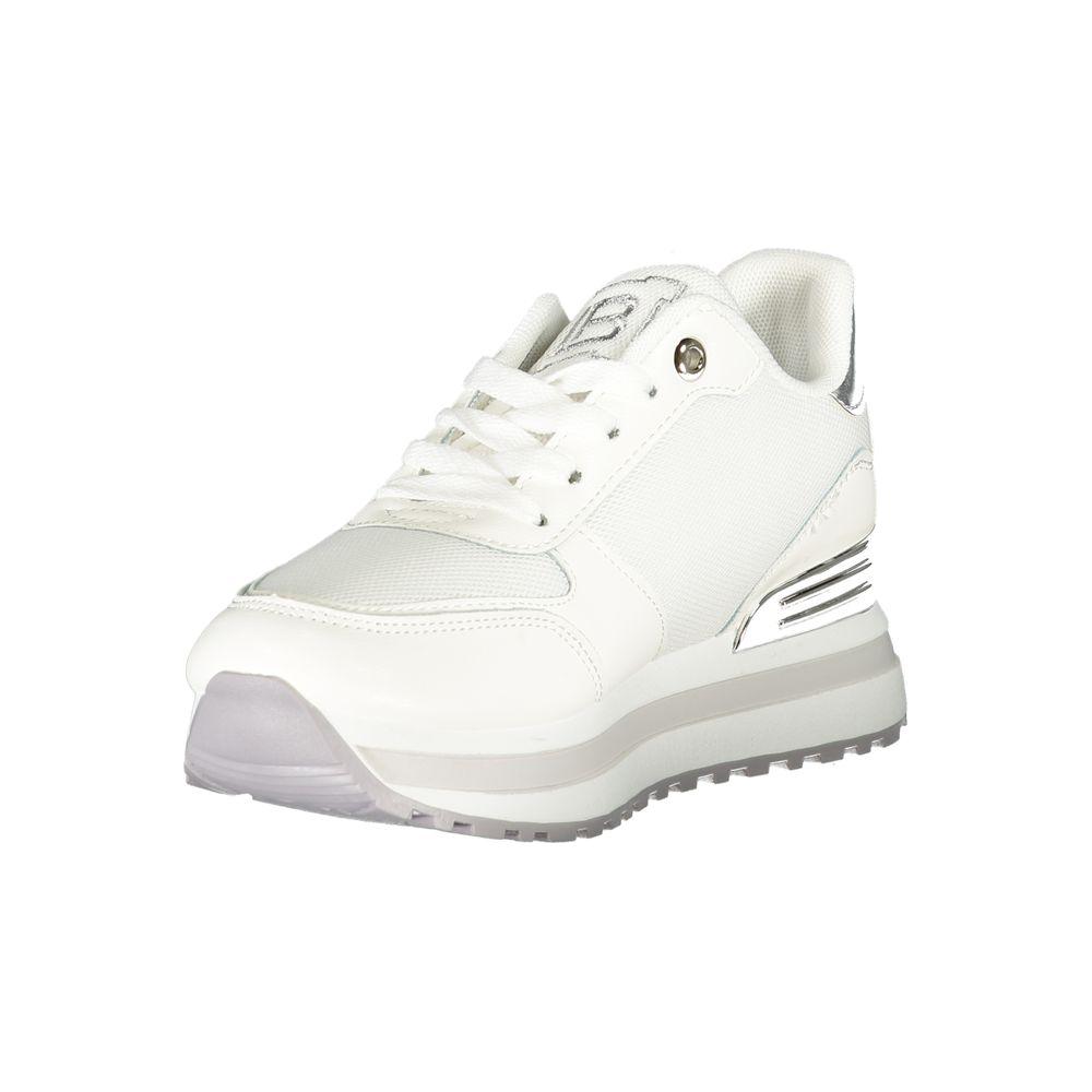 Laura Biagiotti white women's sneaker with logo embroidery and removable footbed, sporty chic design with contrasting details.
