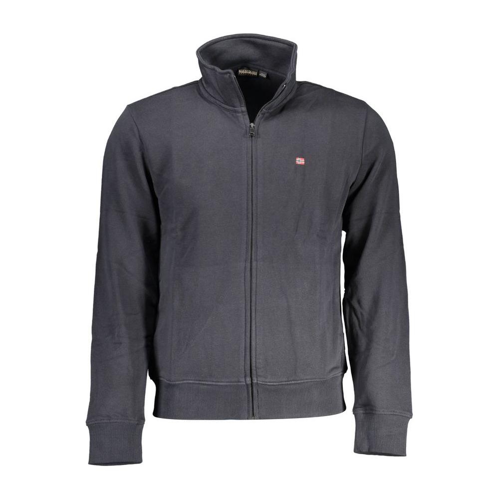 Napapijri Black Cotton Men Sweater with Zip and Pockets