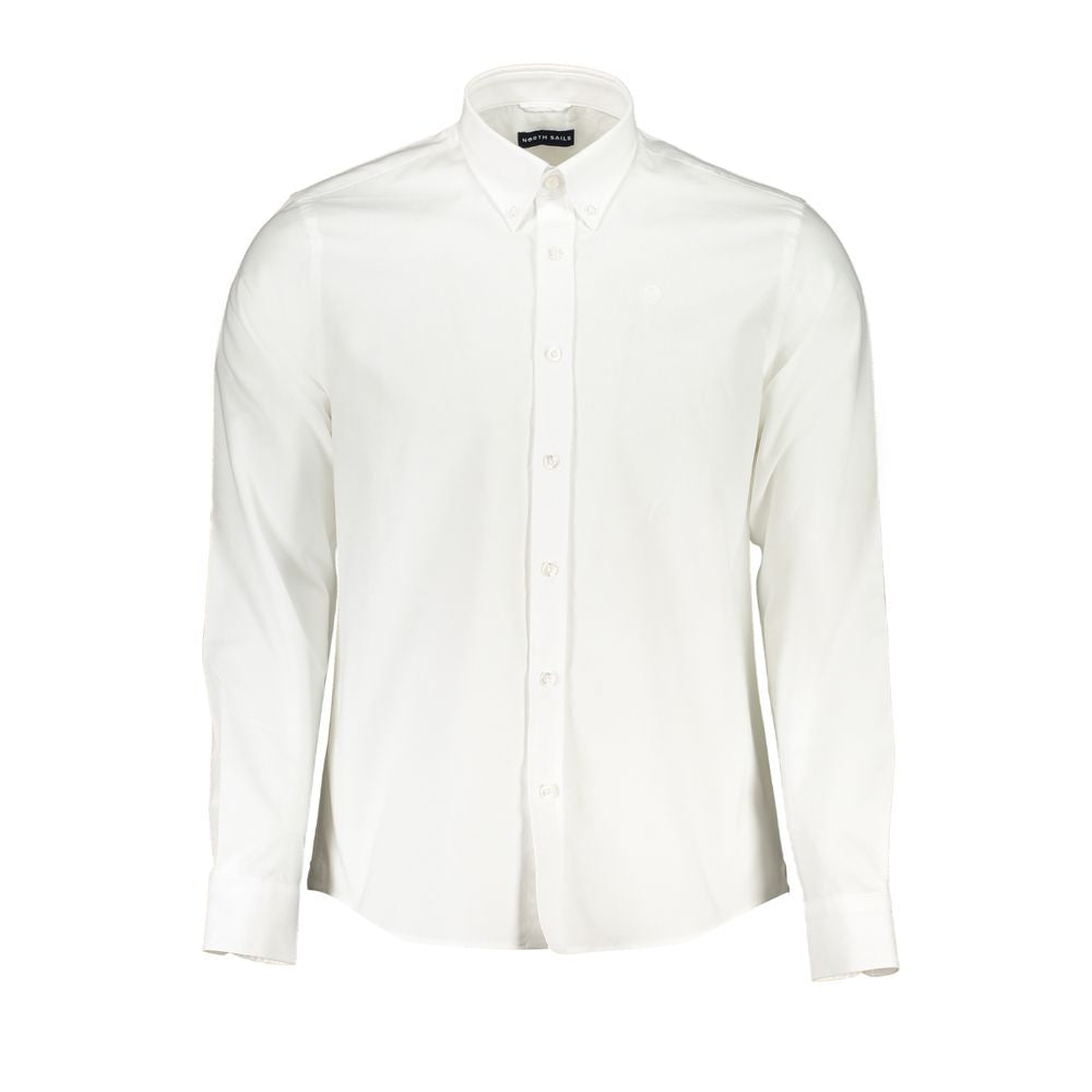 North Sails white cotton shirt, long-sleeved, regular fit, button-down collar with 1 button cuffs, organic cotton fabric.