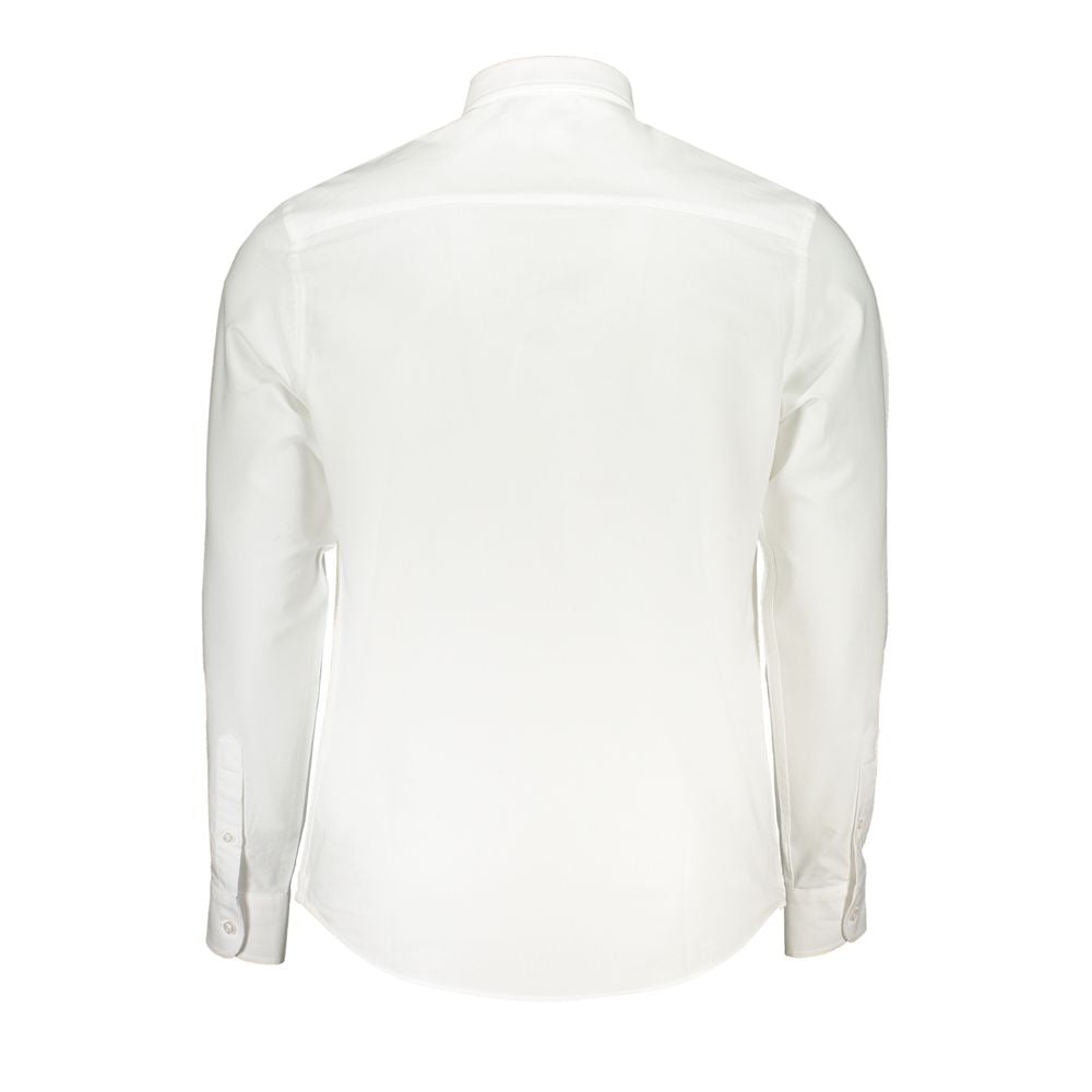 Back view of North Sails white long-sleeved cotton shirt with button-down collar and embroidery, regular fit, organic fabric.