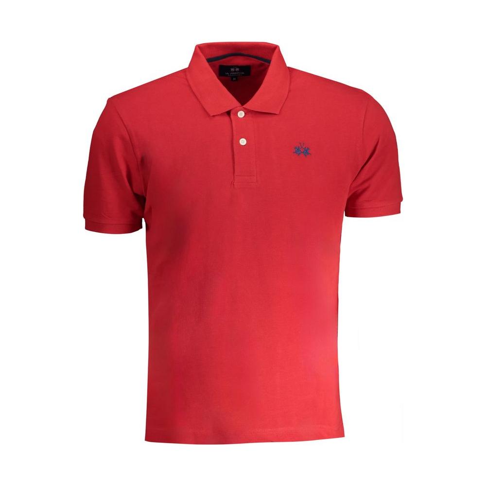 La Martina red cotton polo shirt, short-sleeved, regular fit, with 2 buttons and embroidered logo.
