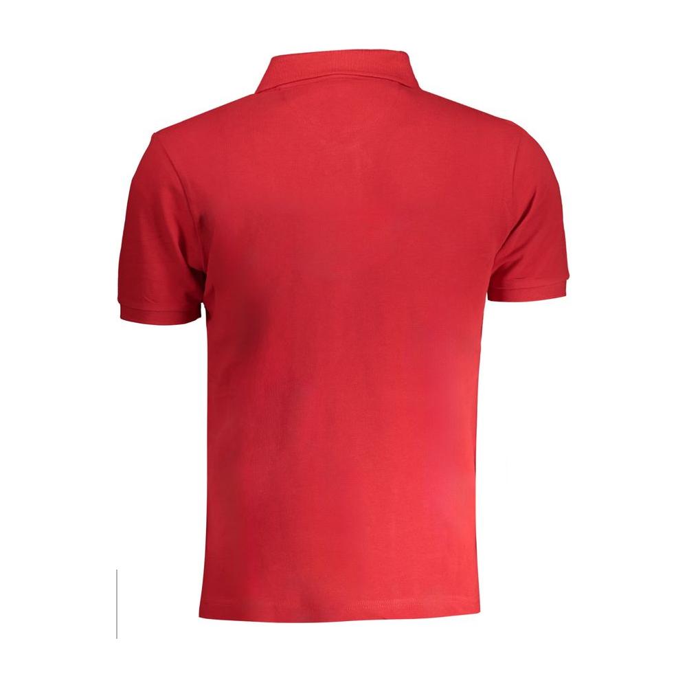 La Martina red cotton polo shirt, short-sleeved, regular fit, two buttons, with embroidery and logo on the back view.
