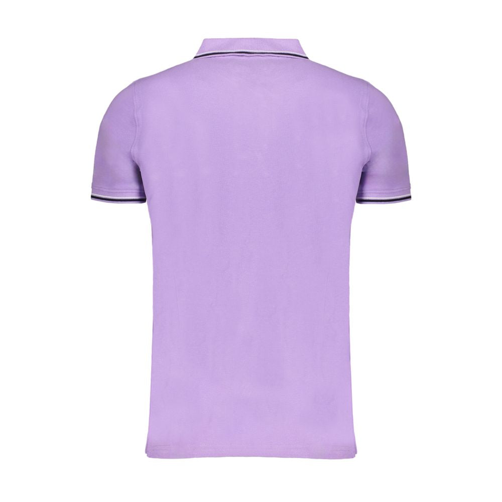 Back view of Norway 1963 purple cotton polo shirt with short sleeves, three buttons, contrast details, logo application.