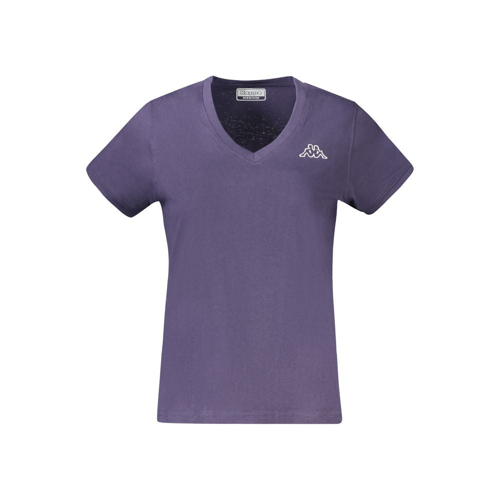 Kappa blue cotton women's T-shirt with V-neck, short sleeves, and embroidered logo