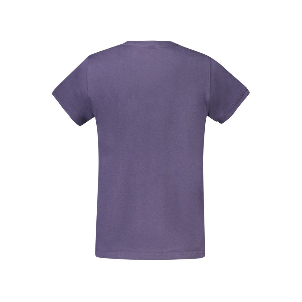 Back view of Kappa blue cotton women’s V-neck T-shirt with short sleeves and embroidery.