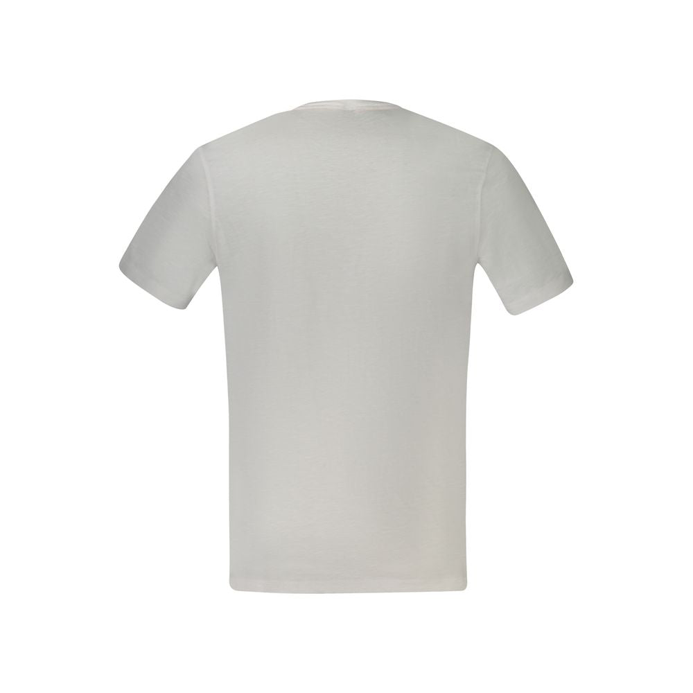 Back view of Hugo Boss white cotton men's T-shirt showcasing short sleeves and crew neck style.