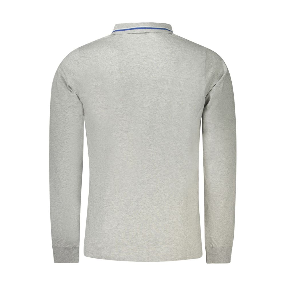 Back view of Norway 1963 gray long sleeve cotton polo shirt for men, featuring contrasting elements and embroidery detail.