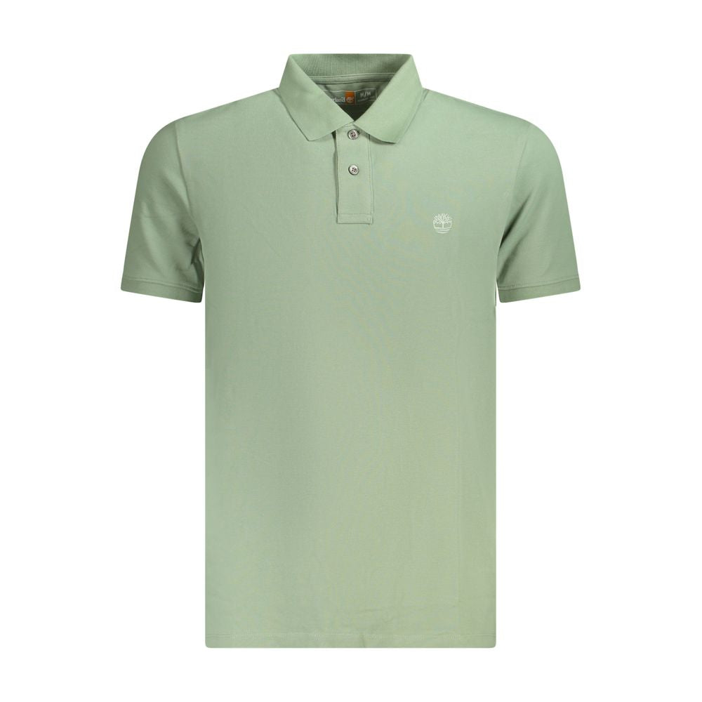 Timberland green cotton men's polo shirt with short sleeves, two-button placket, and embroidered logo, for casual sophistication.