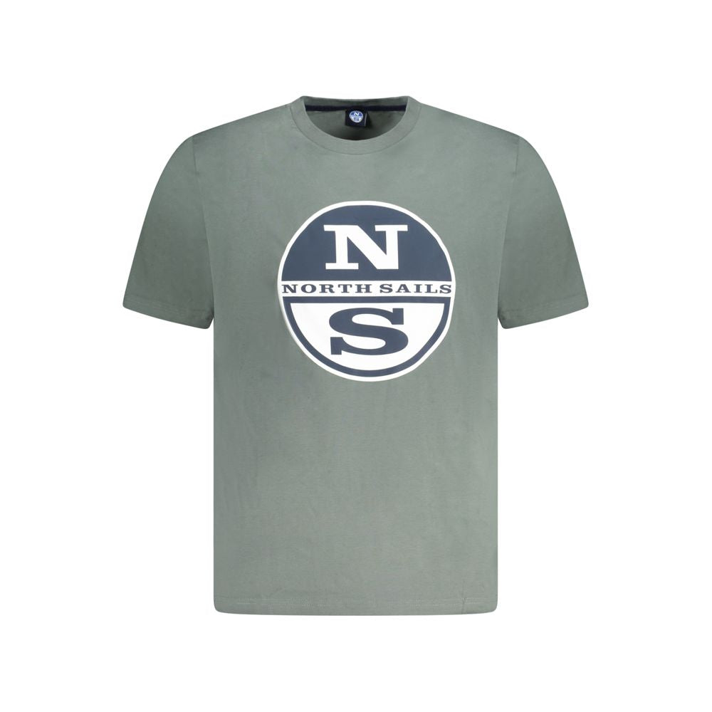 North Sails green cotton men’s T-shirt with logo and print design, perfect for modern style and comfort.