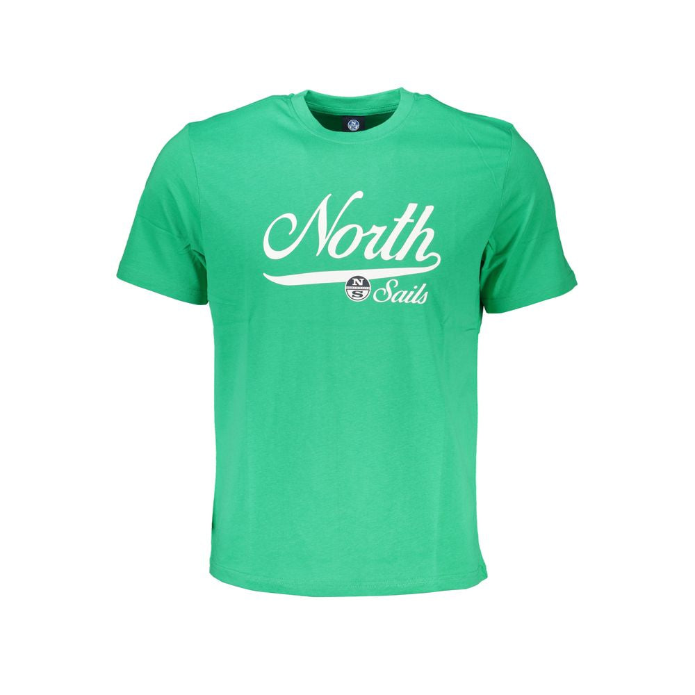 North Sails green cotton T-shirt with short sleeves and crew neck, featuring printed logo on front.