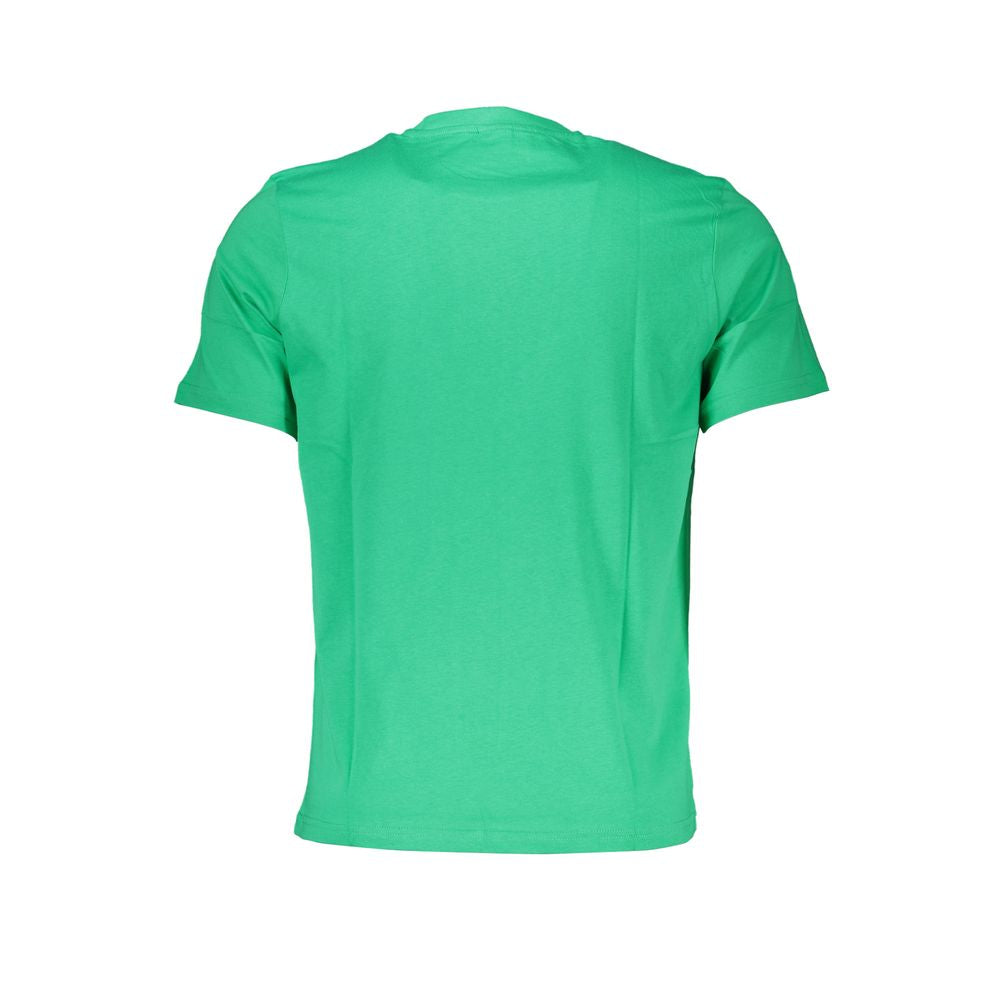 North Sails green cotton t-shirt, short-sleeved crew neck with logo print, ideal casual wear.