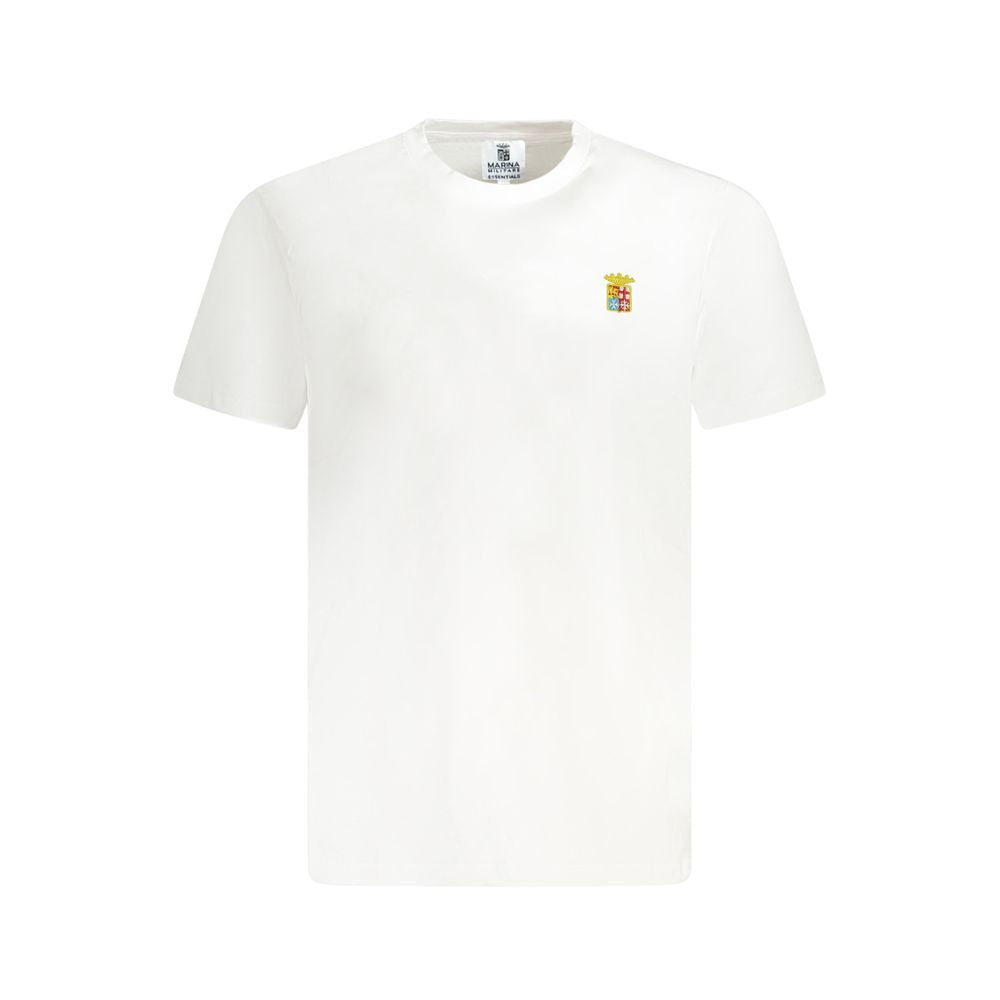Marina Militare white cotton T-shirt with crew neck, short sleeves, and logo embroidery on front.