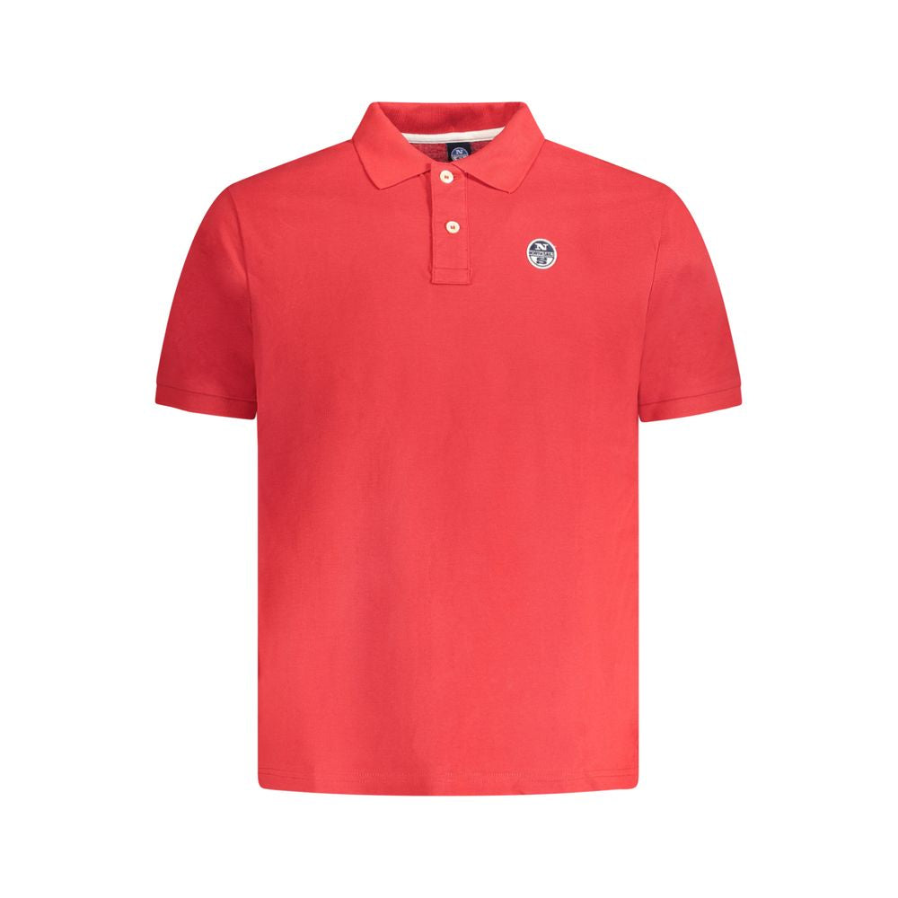 North Sails red cotton men's polo shirt with two-button placket and logo, classic short sleeve design for casual elegance.