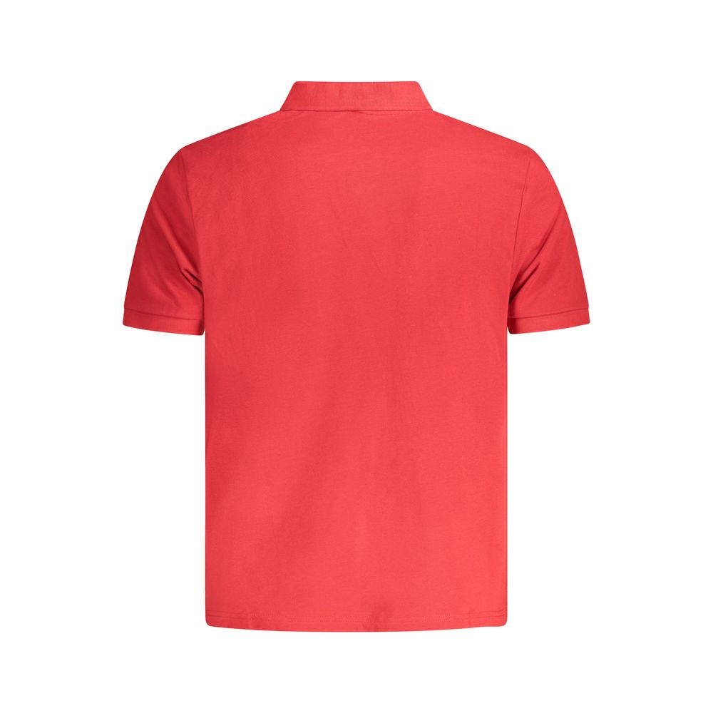 Back view of North Sails red cotton men's polo shirt featuring short sleeves and classic design.
