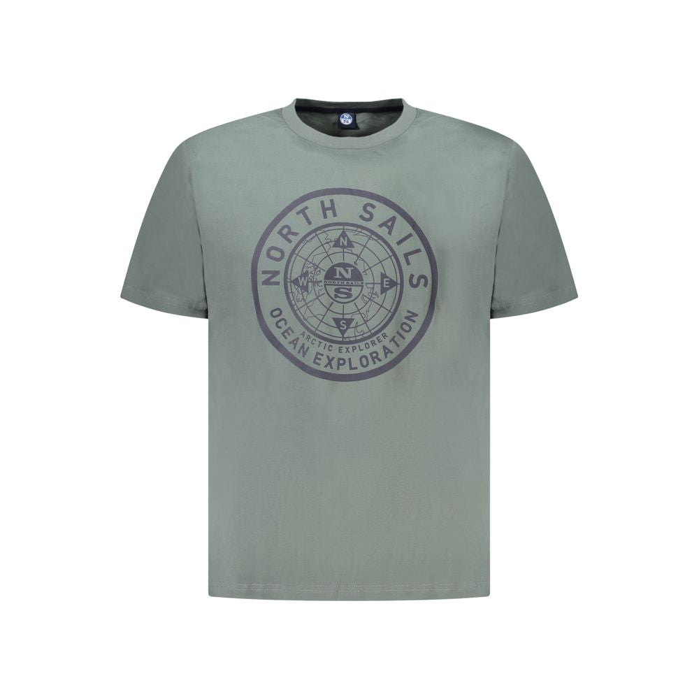 North Sails green cotton men's T-shirt with crew neck and nautical print.