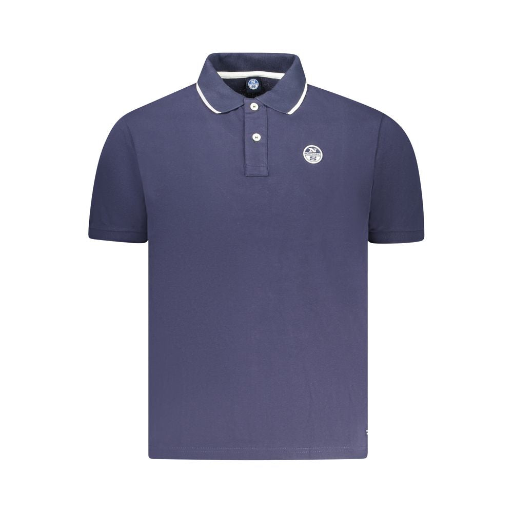North Sails blue cotton men's polo shirt with short sleeves, contrasting details, and iconic logo.