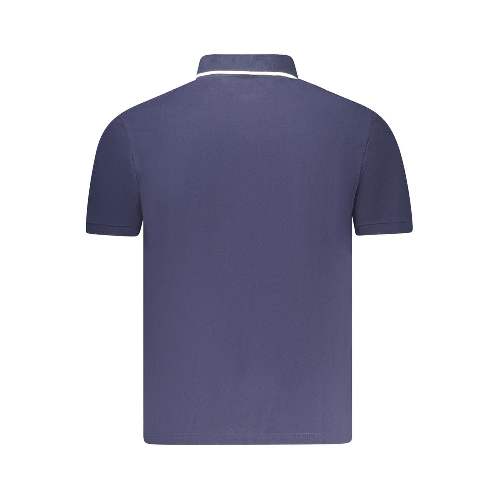 Back view of North Sails blue cotton men's polo shirt with short sleeves and contrasting collar details.