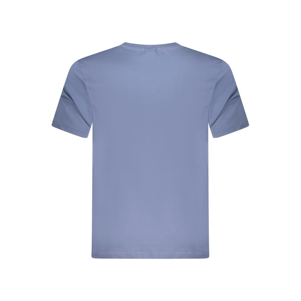 Back view of North Sails blue cotton men's t-shirt, featuring a crew neck and smooth texture for casual style.