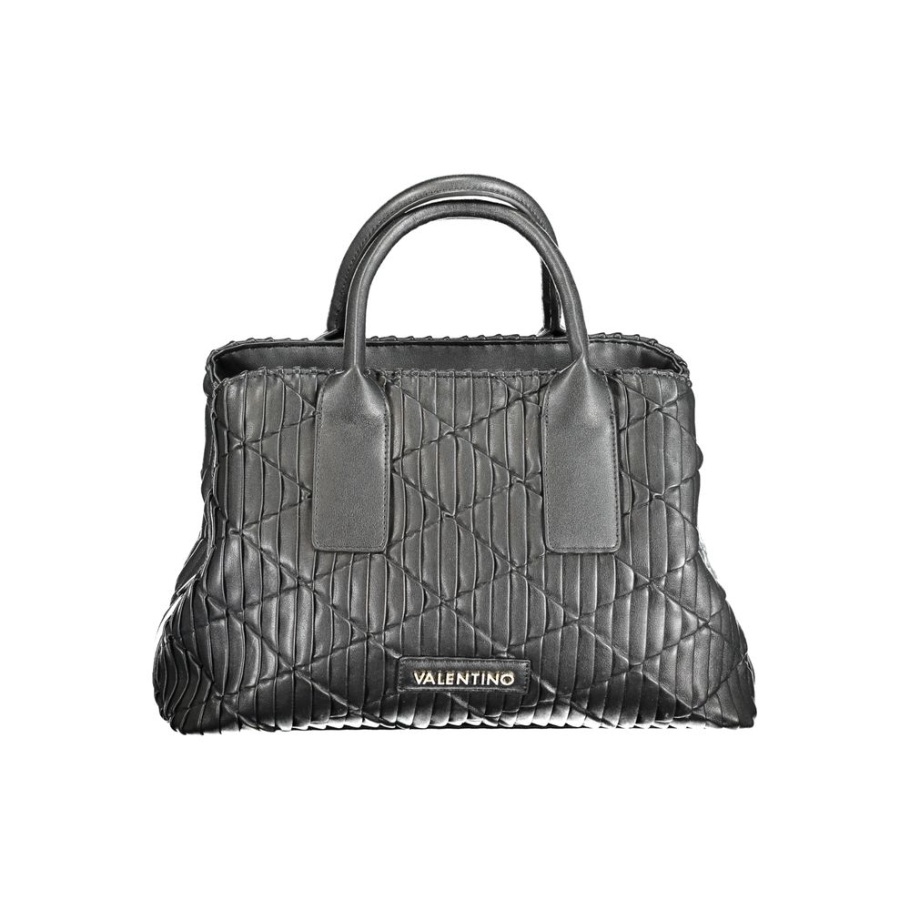 Valentino black polyethylene handbag with dual handles, removable chain, adjustable straps, and logo, featuring quilted design.
