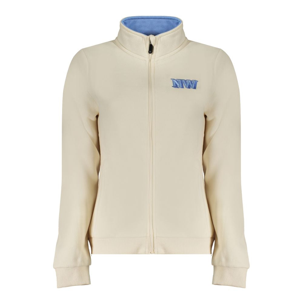 Beige Norway 1963 women's sweater with zip fastening and NW embroidery, combining cotton comfort and chic style.