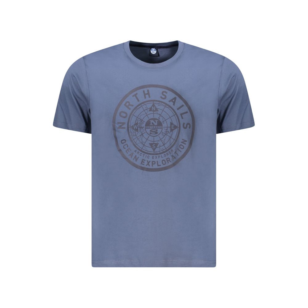North Sails blue cotton men's T-shirt with logo print; stylish short sleeve perfect for casual chic fashion.