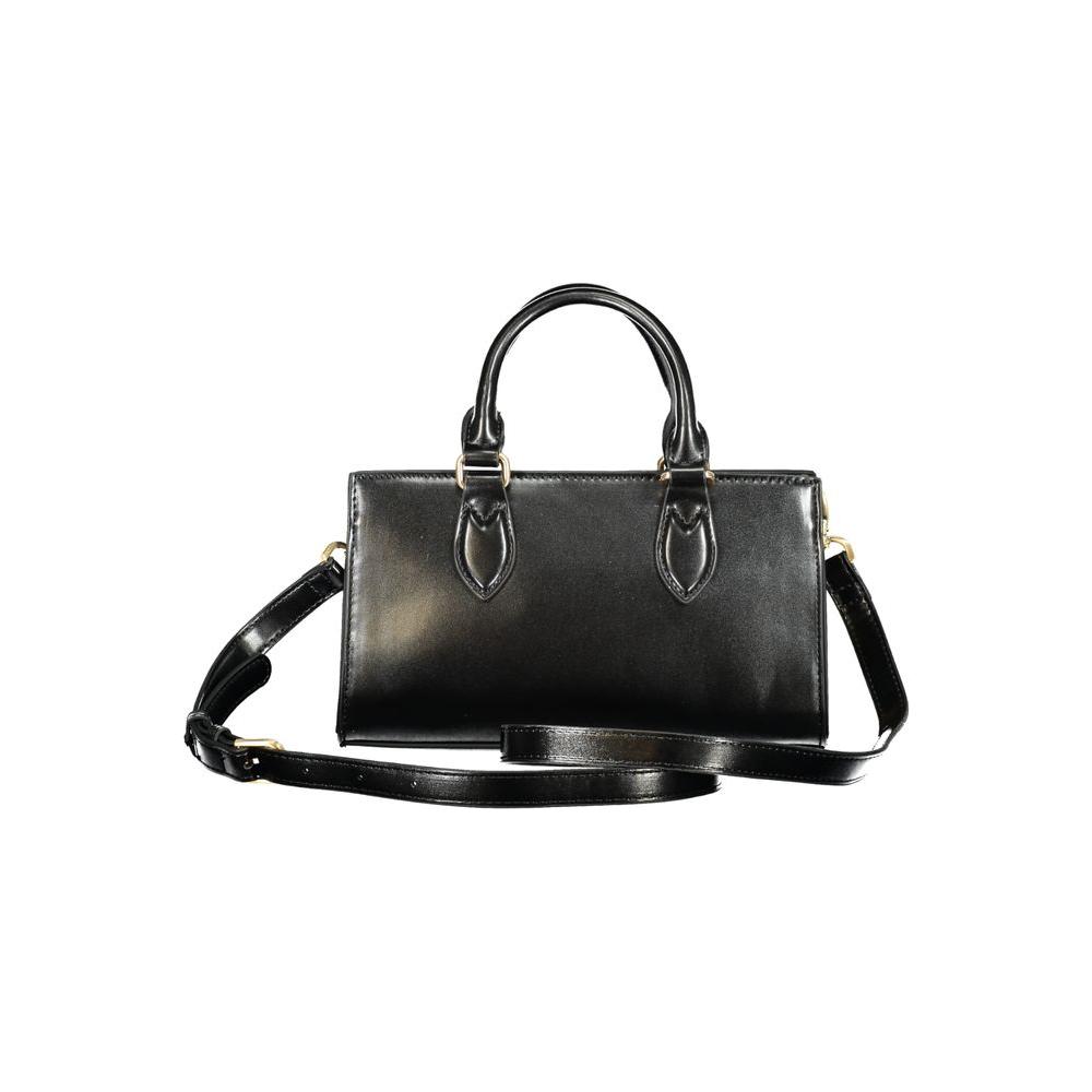 Valentino Bags black polyethylene handbag with dual handles and adjustable strap, featuring sleek design and iconic logo.