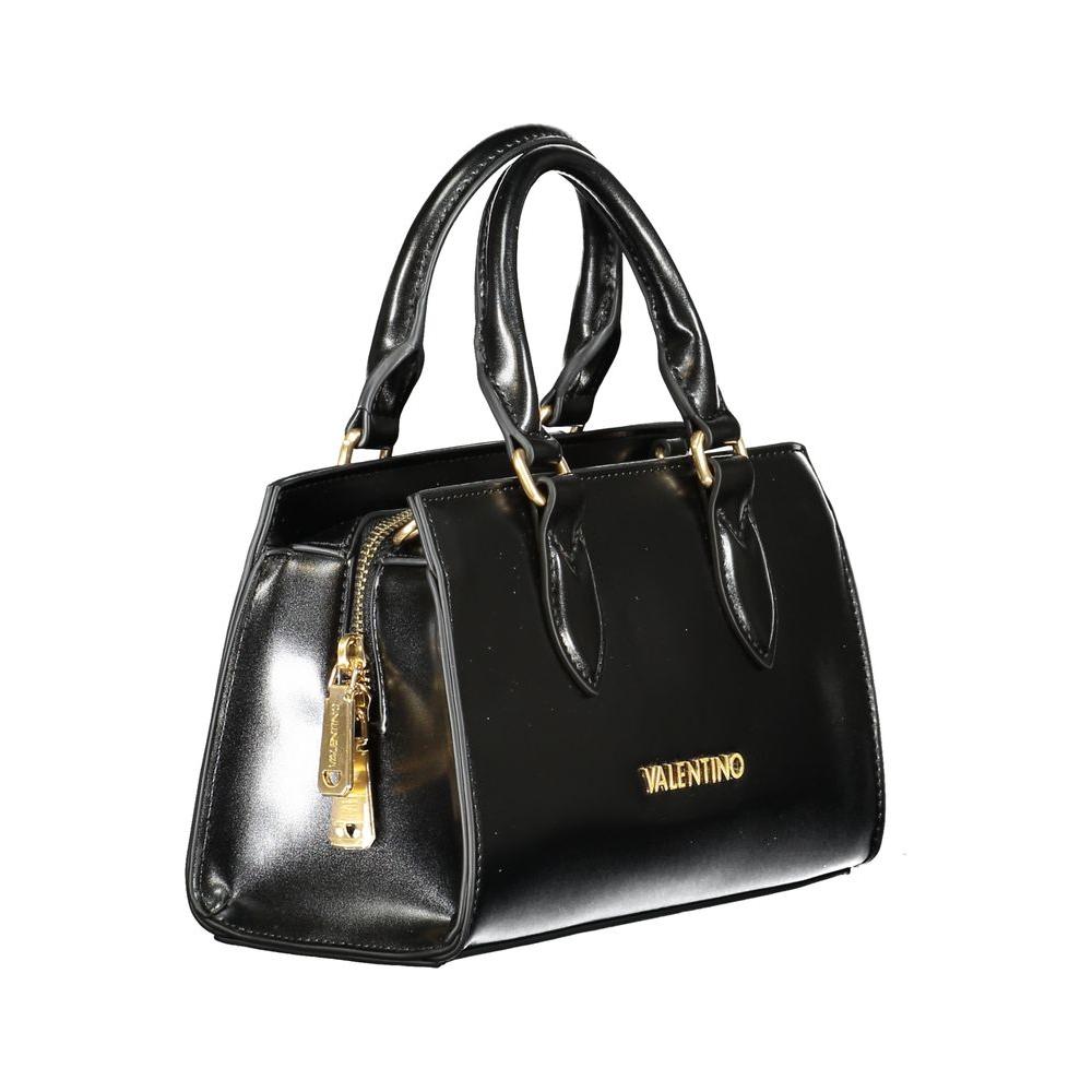 Valentino Bags black polyethylene women's handbag with dual top handles, shoulder strap, and logo design