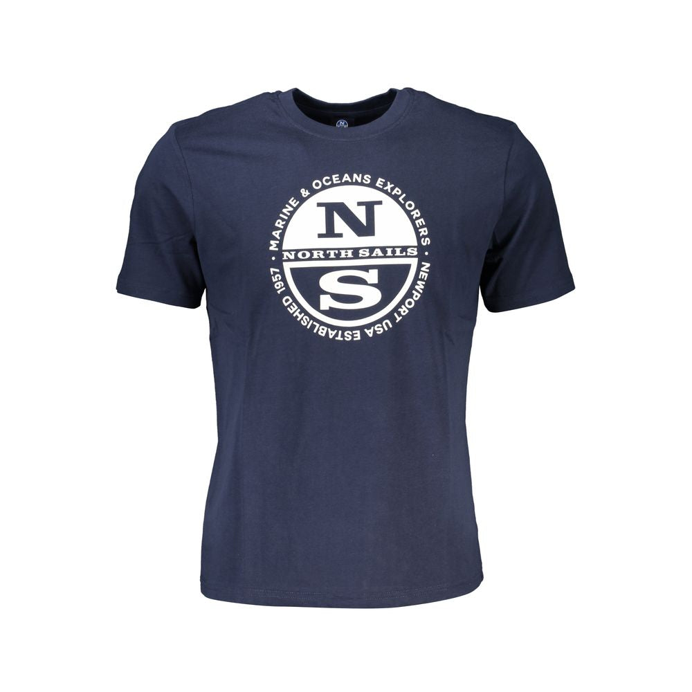 North Sails blue cotton t-shirt, short-sleeved, crew neck with logo print for marine explorers.