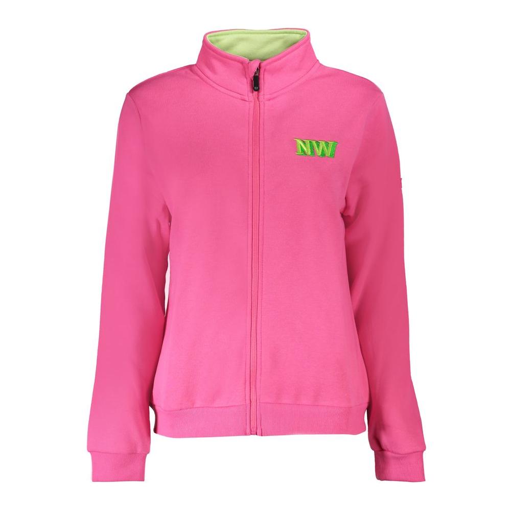 Pink Norway 1963 women's sweater with embroidery and logo, long sleeves, cozy cotton blend for chic casual style.