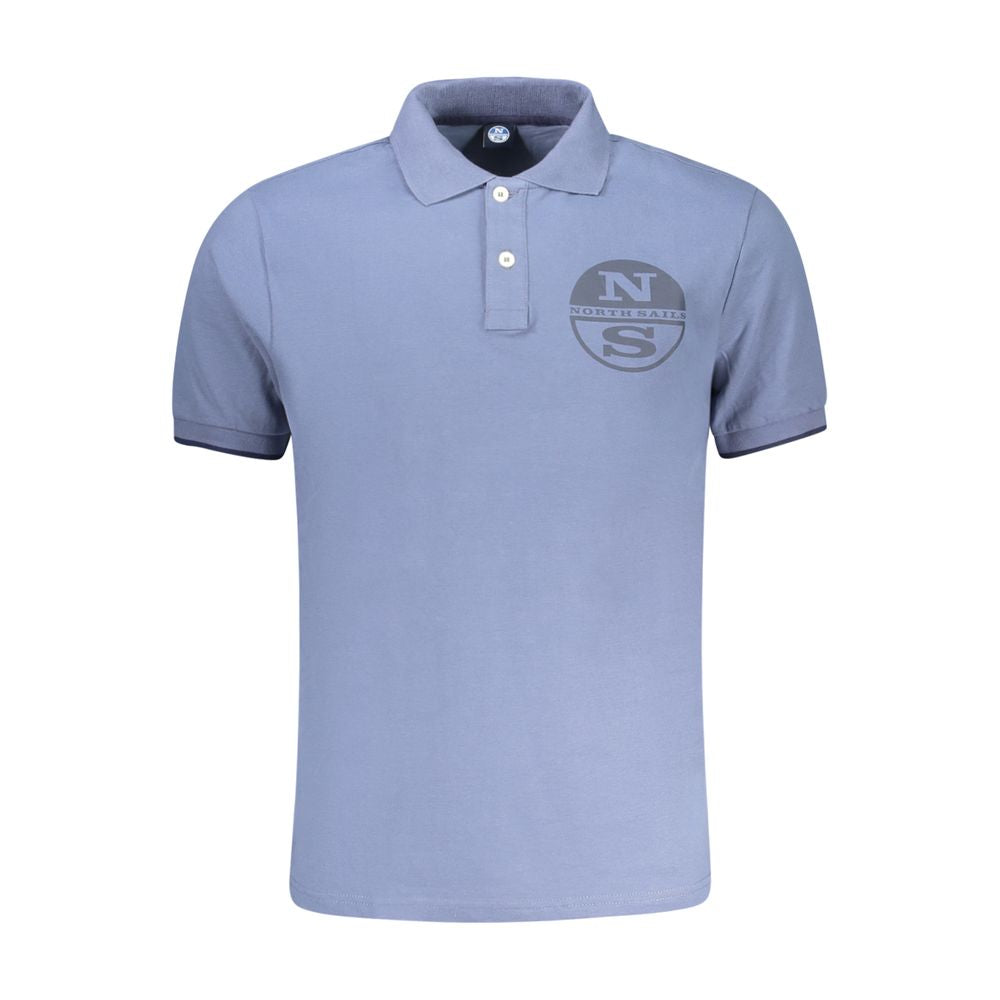 North Sails Blue Cotton Men's Polo Shirt with logo and two-button placket, featuring contrasting details. Premium 100% cotton.