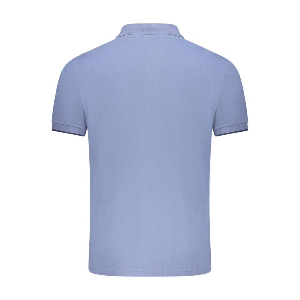 Back view of North Sails Blue Cotton Men Polo Shirt, featuring short sleeves and premium 100% cotton fabric for comfort and style.