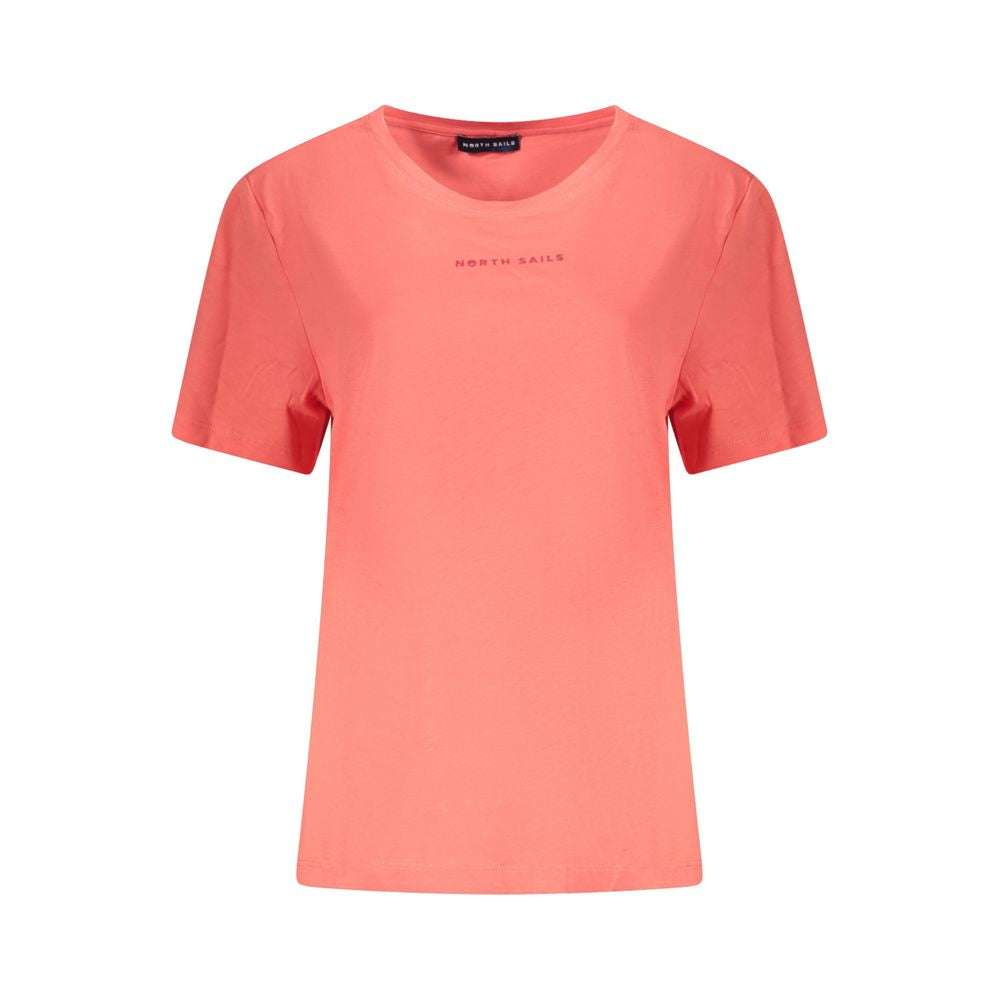 North Sails pink cotton short sleeve T-shirt with wide neck and embossed logo print, perfect for casual wear.