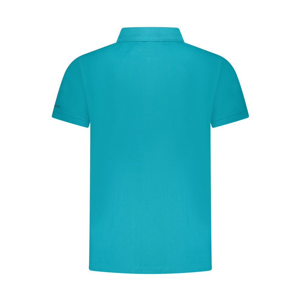 Back view of Trussardi Light Blue Cotton Men's Polo Shirt featuring short sleeves and a classic collar.