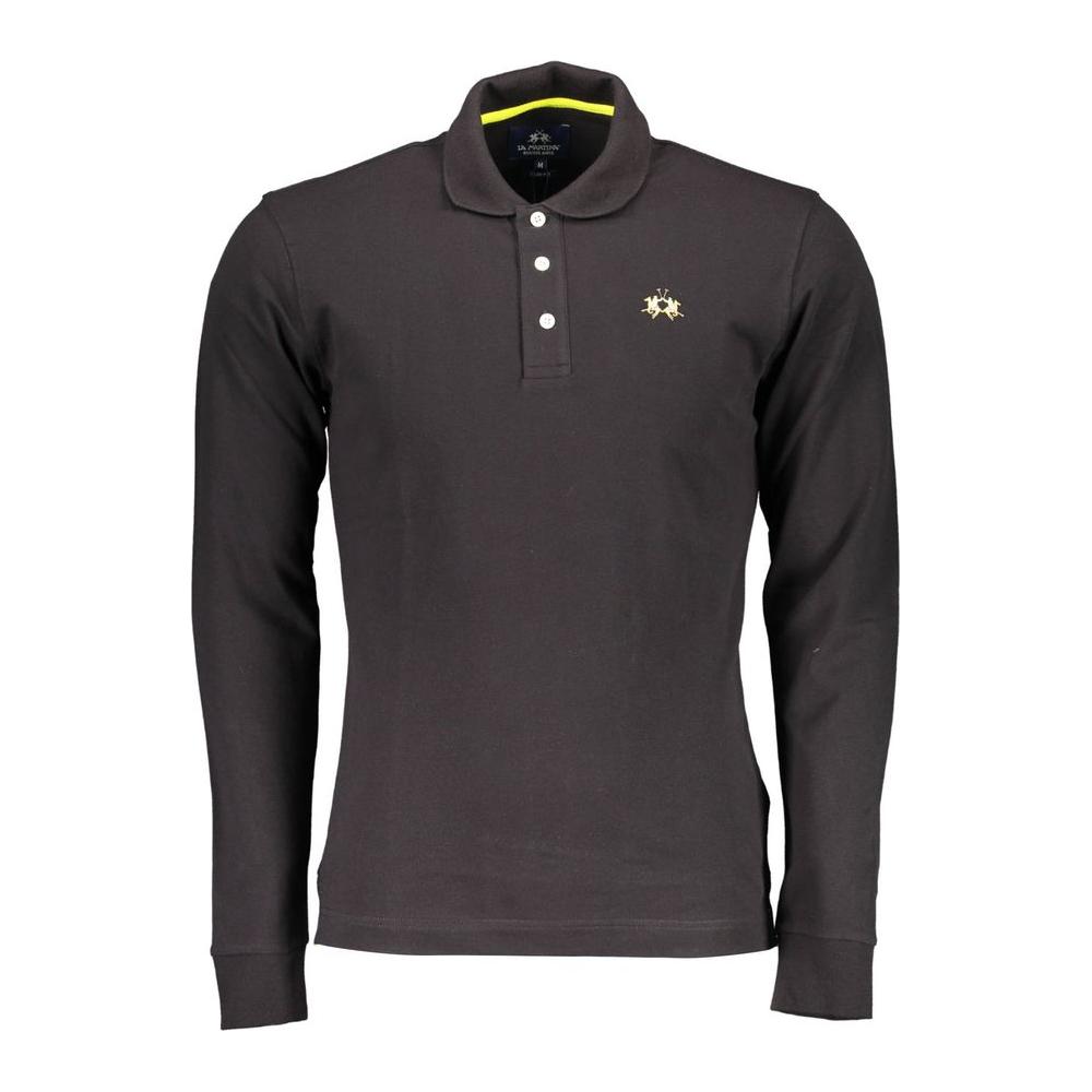 La Martina Black Cotton Men Polo Shirt