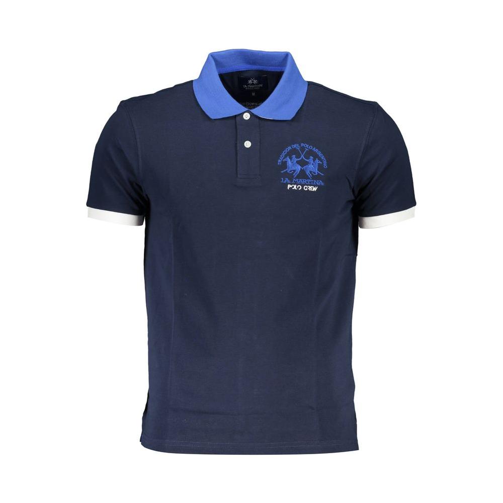 La Martina Blue Cotton Men Polo Shirt