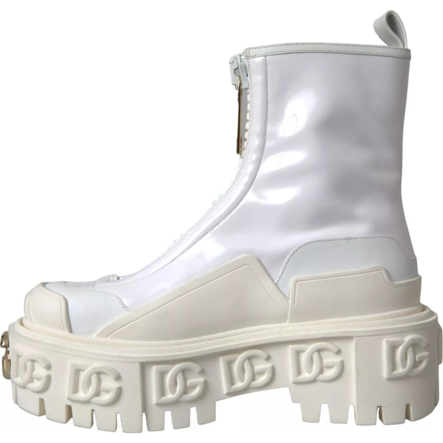 Dolce & Gabbana White Leather Rubber Logo Ankle Boots Shoes LA11042#2-37