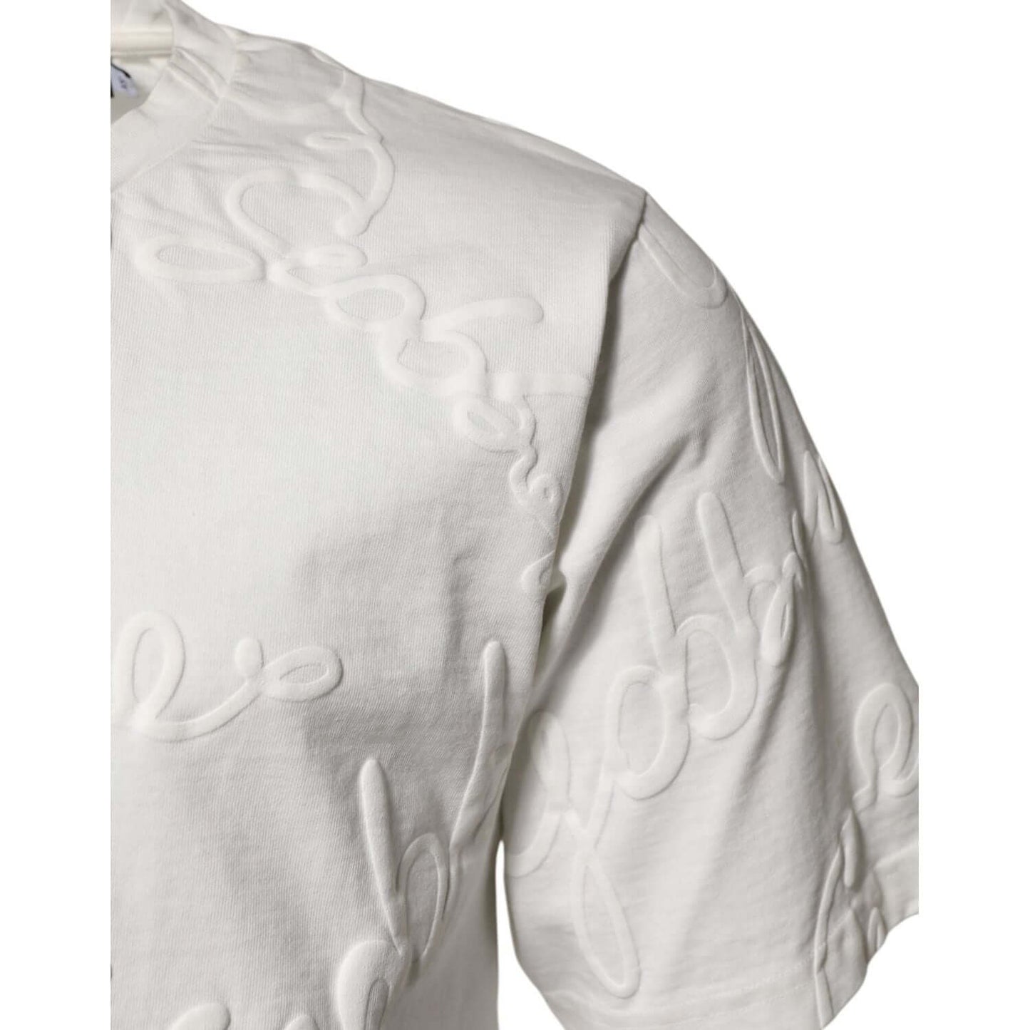 Dolce & Gabbana White Cotton Logo Embossed Crew Neck T-shirt TSH90502-48