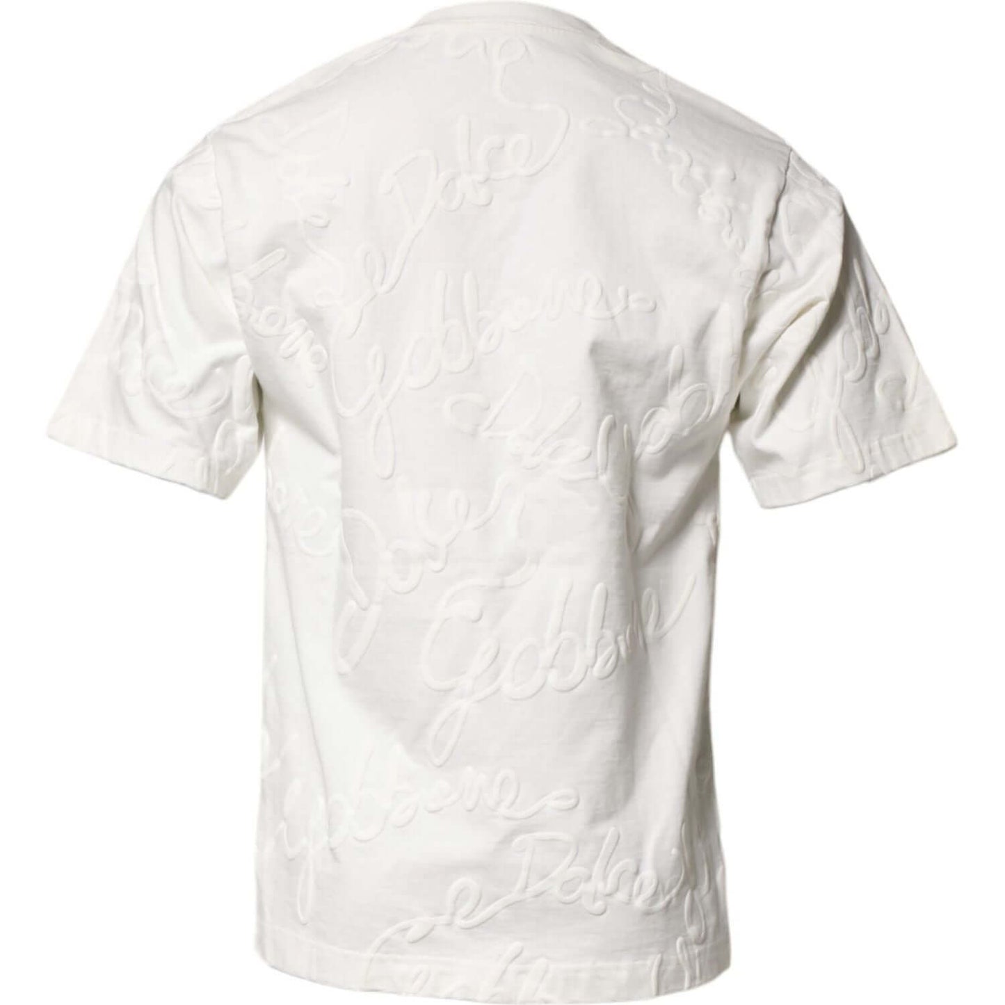Dolce & Gabbana White Cotton Logo Embossed Crew Neck T-shirt TSH90502-48