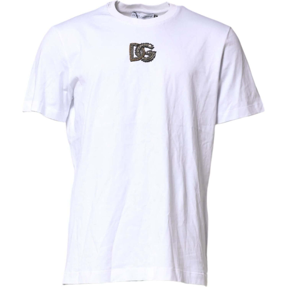 Dolce & Gabbana White Logo Embroidery Crew Neck T-shirt TSH90510-56