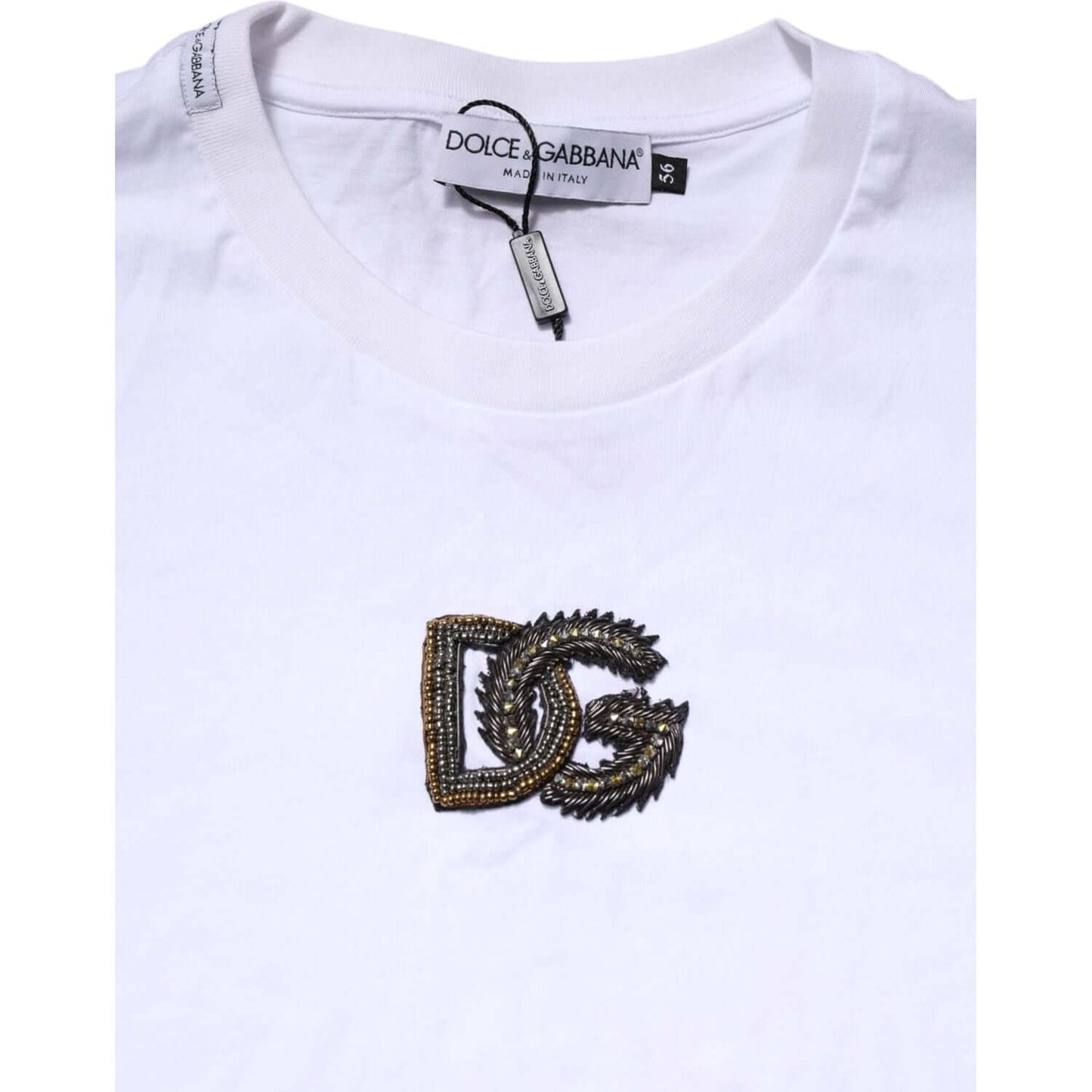 Dolce & Gabbana White Logo Embroidery Crew Neck T-shirt TSH90510-56