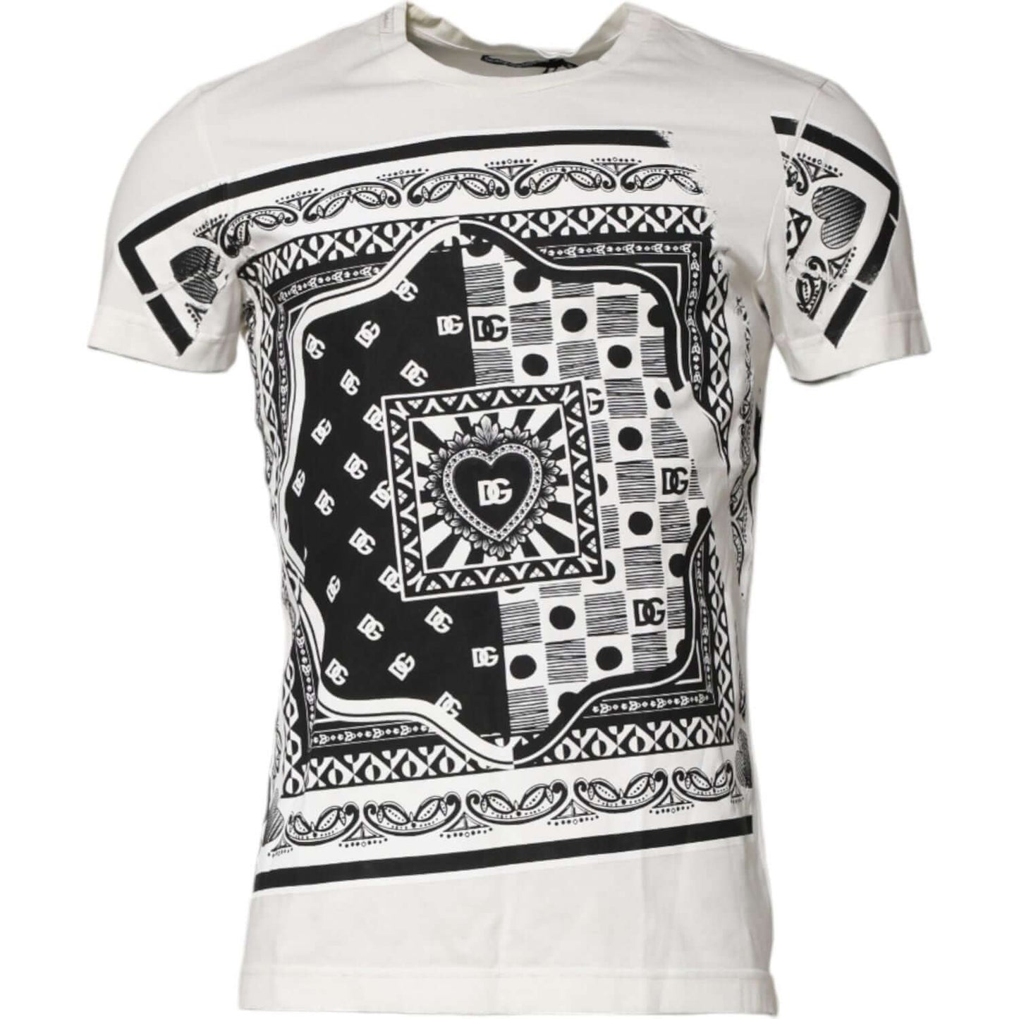Dolce & Gabbana White Cotton Logo Bandana Print T-shirt TSH90613-44