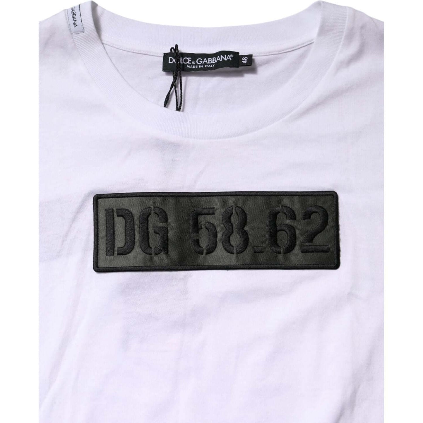 Dolce & Gabbana White Logo Embroidery Round Neck T-shirt TSH90628-48