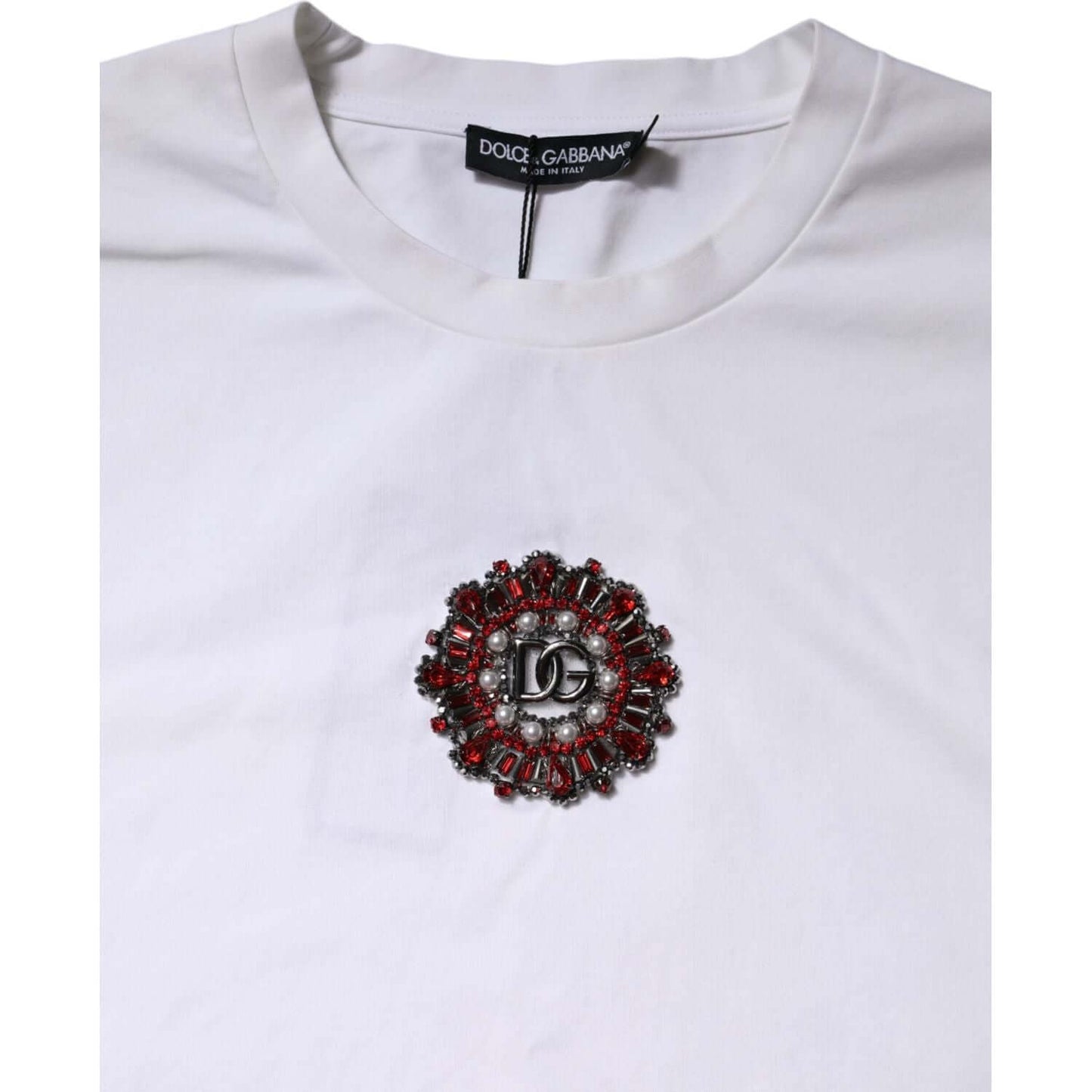 Dolce & Gabbana White Logo Embellish Short Sleeves T-shirt TSH90642-52