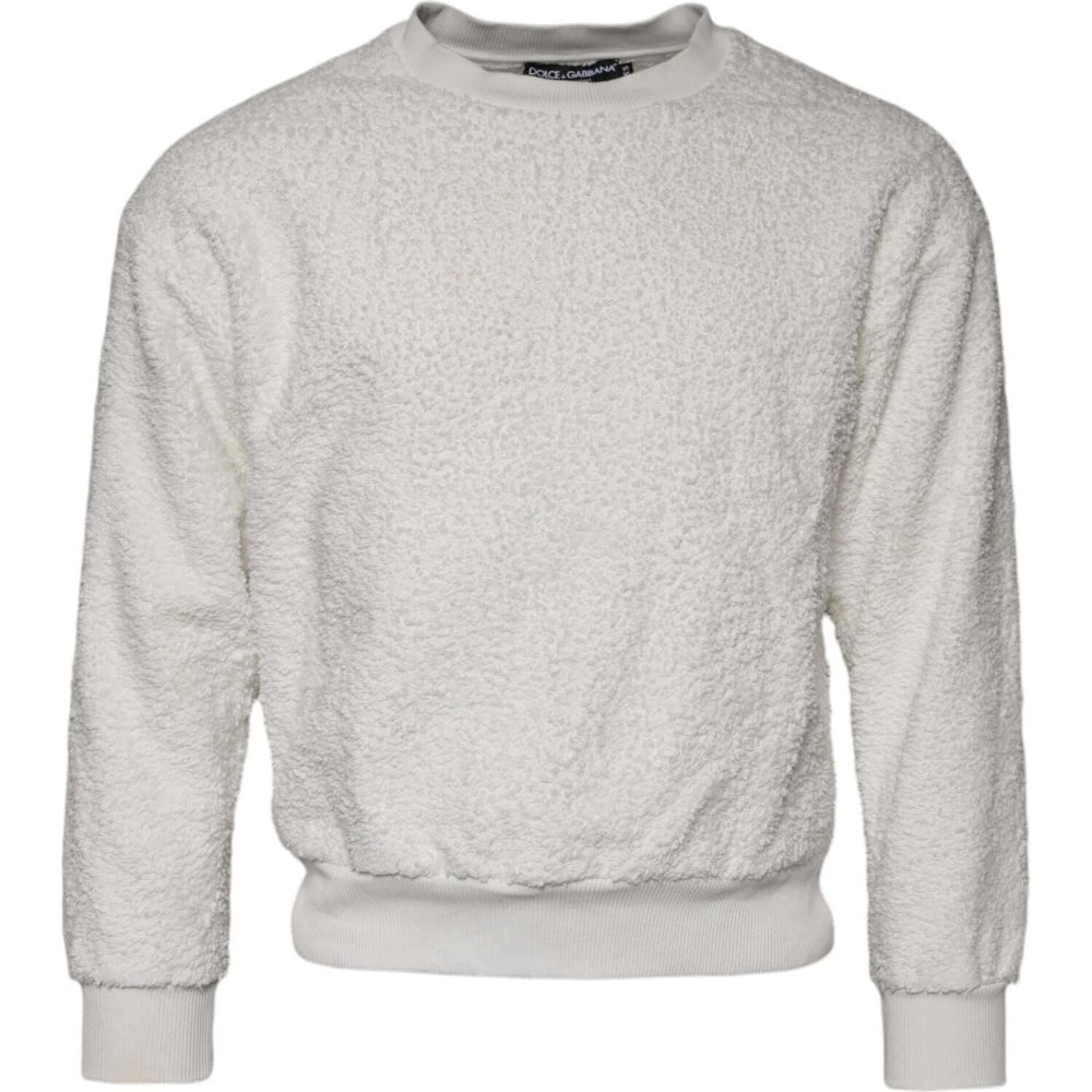 Dolce & Gabbana White Cotton Fleece Crew Neck Sweater TSH90645-44